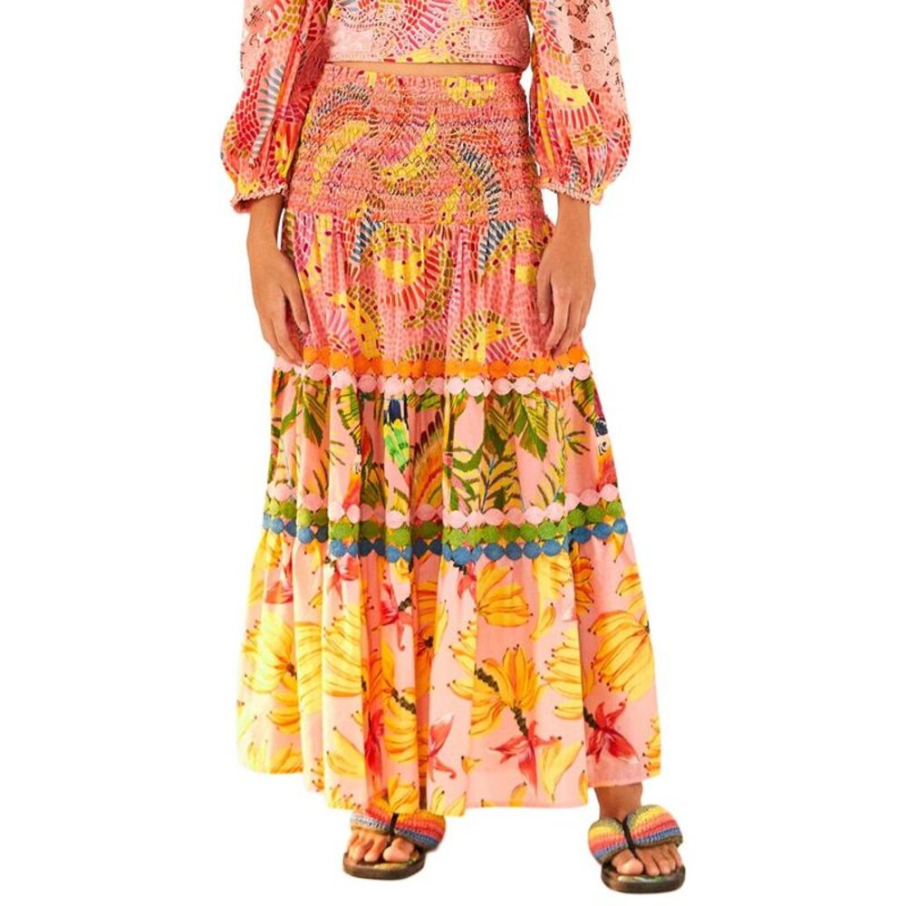 Farm Rio Womens Mixed Pink Prints Midi Skirt